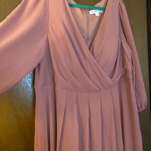 Ever Pretty Pink Pleated Wrap Dress with Bishop Sleeves